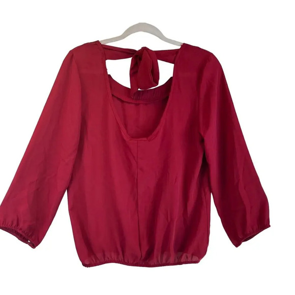 A'GACI Womens L Red Open Back Tie Sheer Embellished Blouse FairyCore - Picture 2 of 8